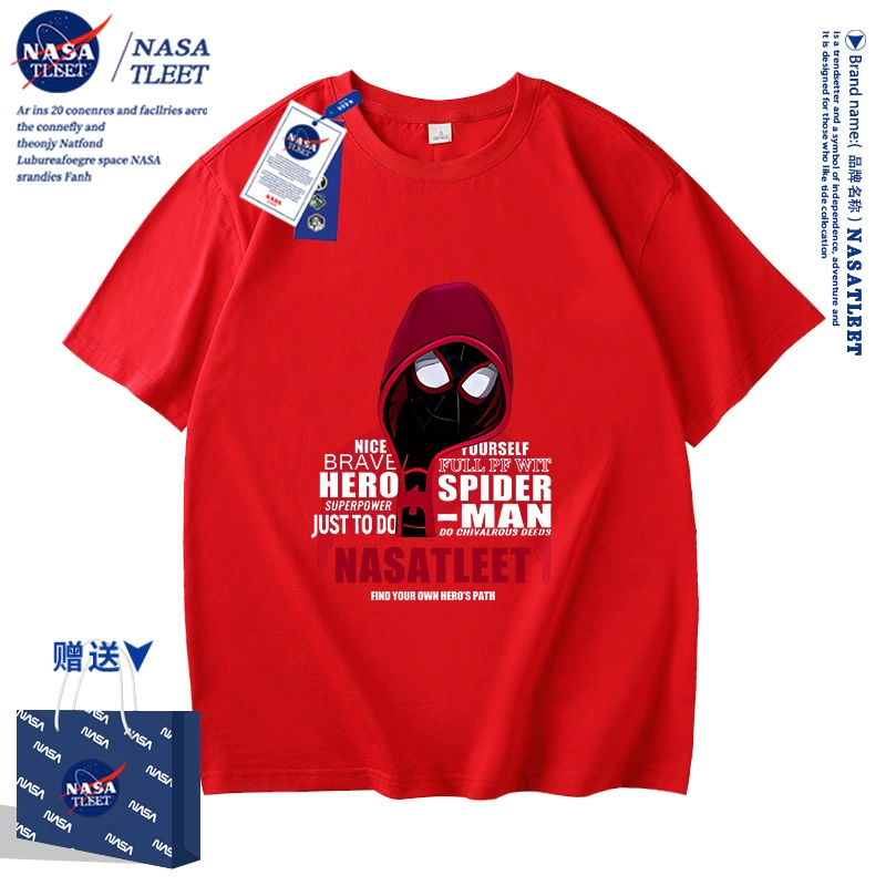 Сертифицированная NASA ко-бренд Spider-Man для мальчиков и девочек, футболка с коротким рукавом, Spider-Man, тренд Street, модная топ