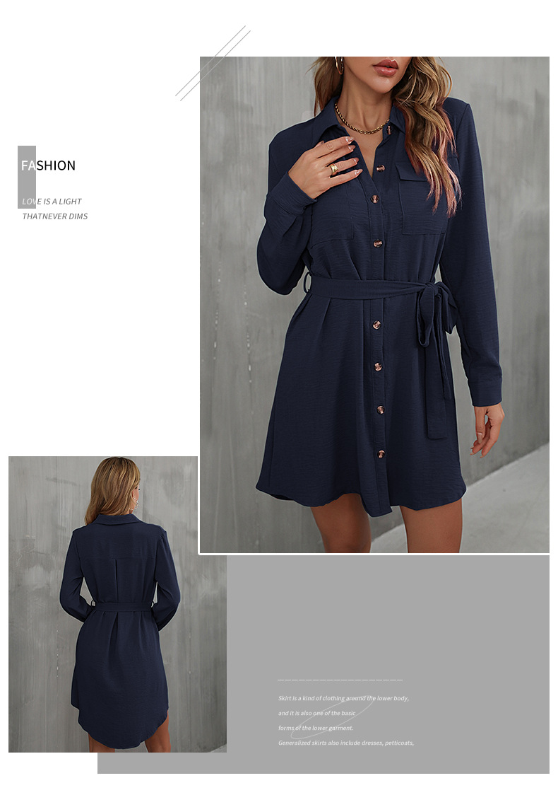 Rochie cămașă dama cu cordon în talie și guler pentru toamnă_voghion.com