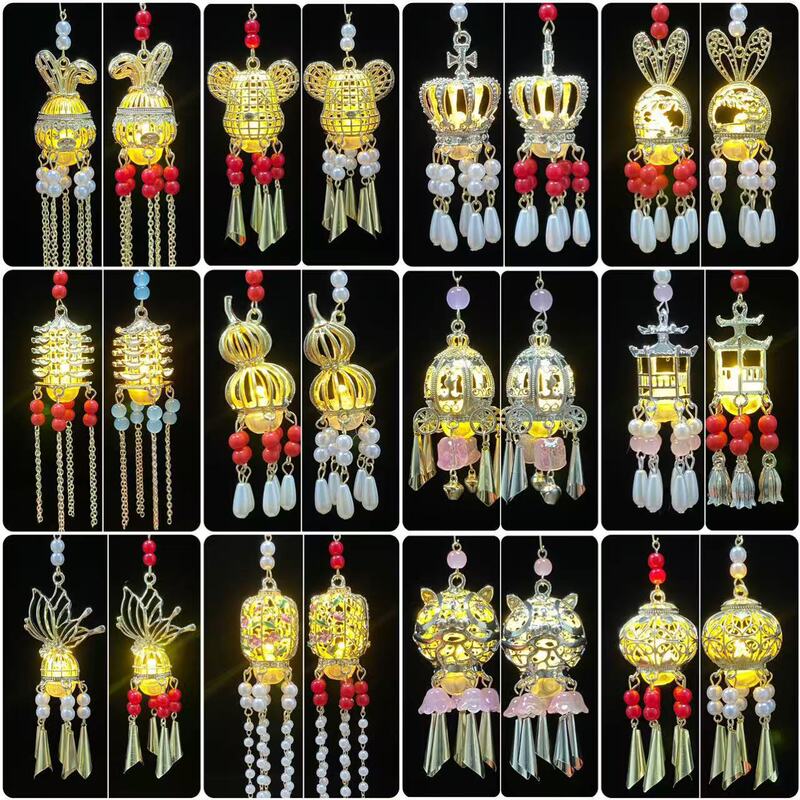 Luminous Palace Lantern Fan Pendant Creative Refrigerator Sticker Lantern Accessories Antique Pressure Placket Pendant Keychain Hanging Pendant