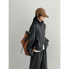 那末 加绒卫衣套装~韩系慵懒风立领外套+松紧腰长裤两件套女E3297