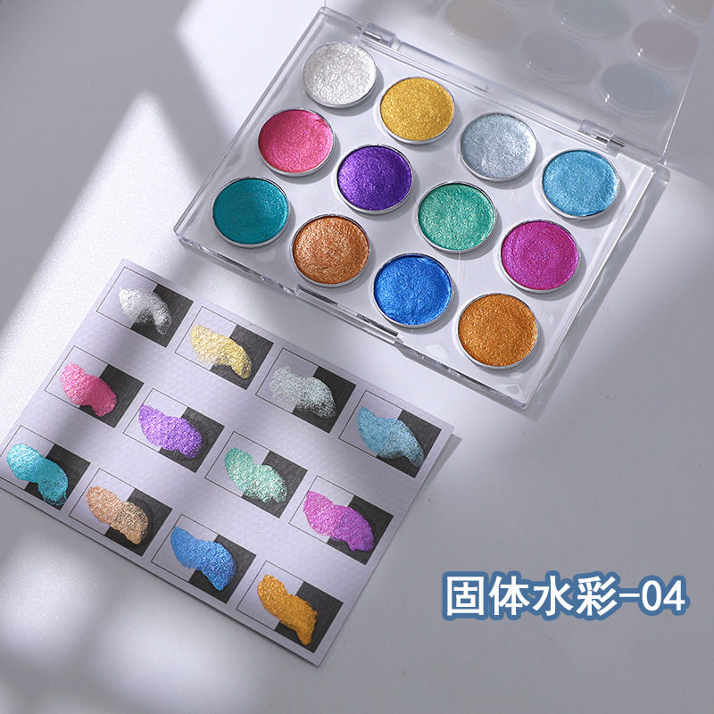 Pintura de acuarela nacarada sólida de 12 colores de estilo japonés, pintura de color de gemas de luz de las estrellas, pintura de manicura al por mayor