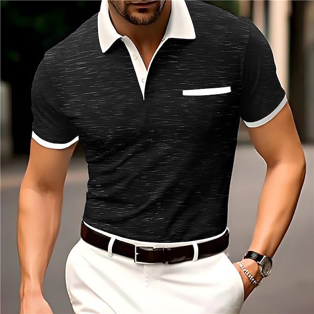 Cross-Border 2025 Summer Men's Polo Shirt Pure Color Short-Sleeved Lapel T-Shirt Casual Fitted Top European and American Men's Clothing