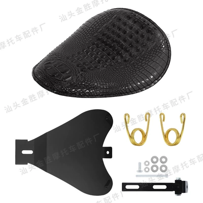 Motorcycle cushion: Xl1200 X48 72 883 Cruiser - crocodile-leather-black-seat-cushion-v-shaped-spring-gold-bracket