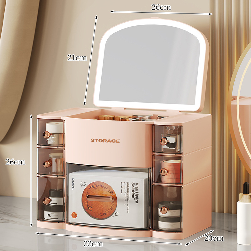 Caja de almacenamiento de cosméticos cajón multifuncional caja de almacenamiento de escritorio de gran capacidad con espejo estante de almacenamiento de alta calidad