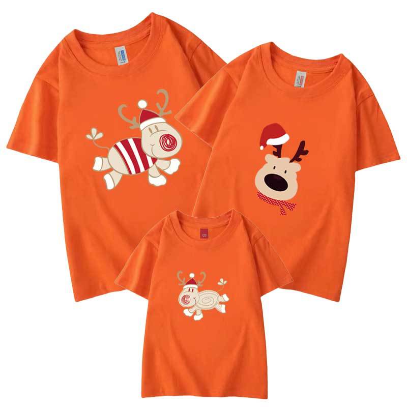 Mameluco verano ciervos de Navidad de producción propia de algodón peinado ropa de padres e hijos ropa de clase impresa ropa para niños manga corta cuello redondo Camiseta