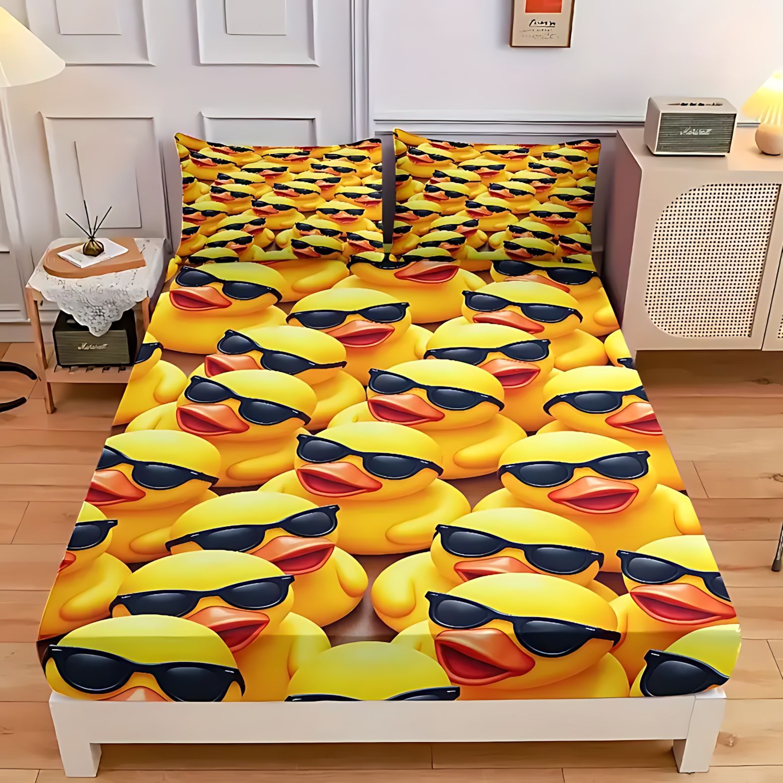 TEMU / JIT transfronterizo lindo pato amarillo temático impresión digital 3D cama de cama de cama cama de cama