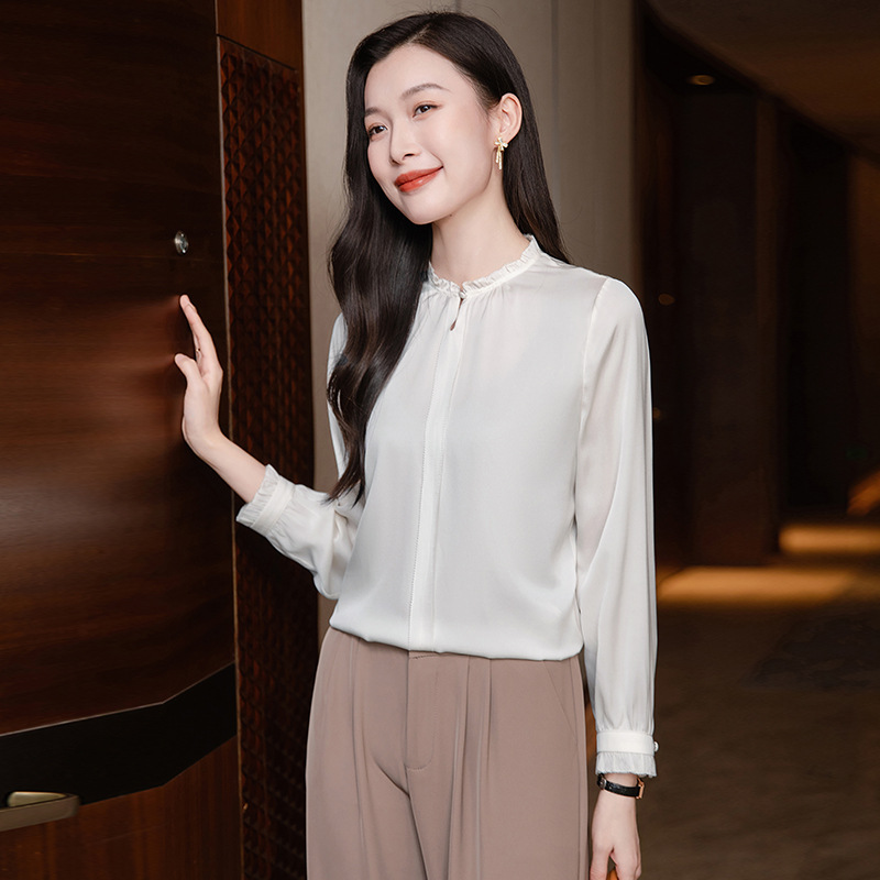 spring elegant solid color design silk fashionable shirt