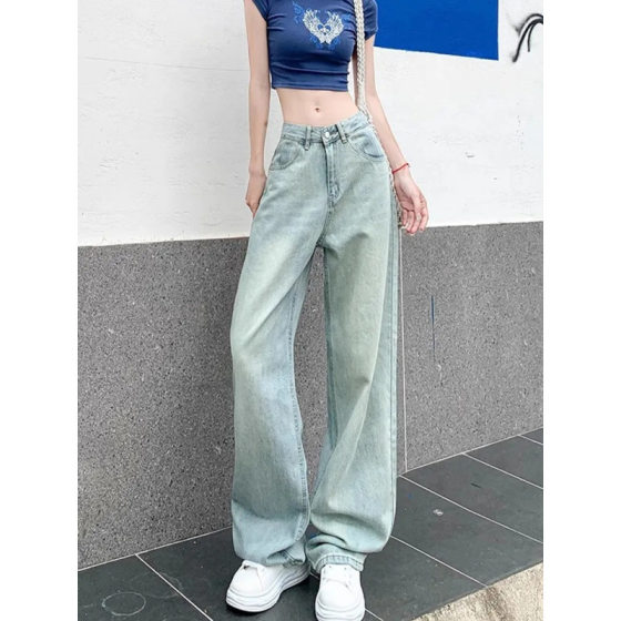 Vintage Narrow Wide Leg Jeans Women's 2025 Summer New High Waist Slimming All-match Dipped Straight Pants