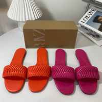 New square headed flat bottom straight with candy color, exposed toe, empty beach, half drag sandals for women