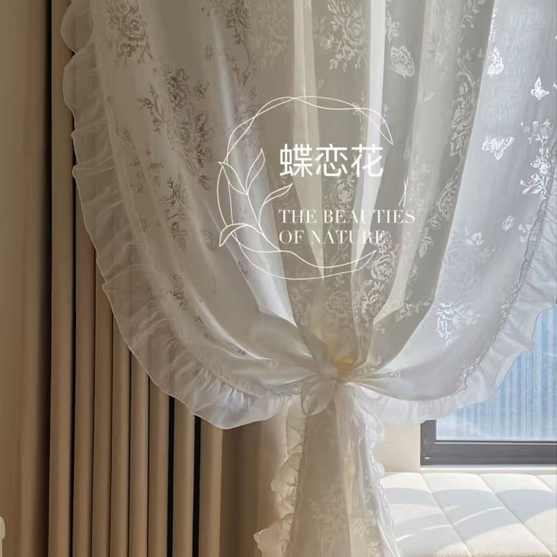 繁花蝶恋花 法式中古风蝴蝶窗帘纱帘浪漫复古风 透光不透人|undefined