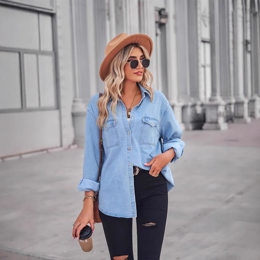 Oversized Denim Shirt Jacket – Slimming Button-Down Long Sleeve With Relaxed Fit (S-XL, Light Blue, Versatile Layering Staple For Work & Weekend)_mkmklike.com
