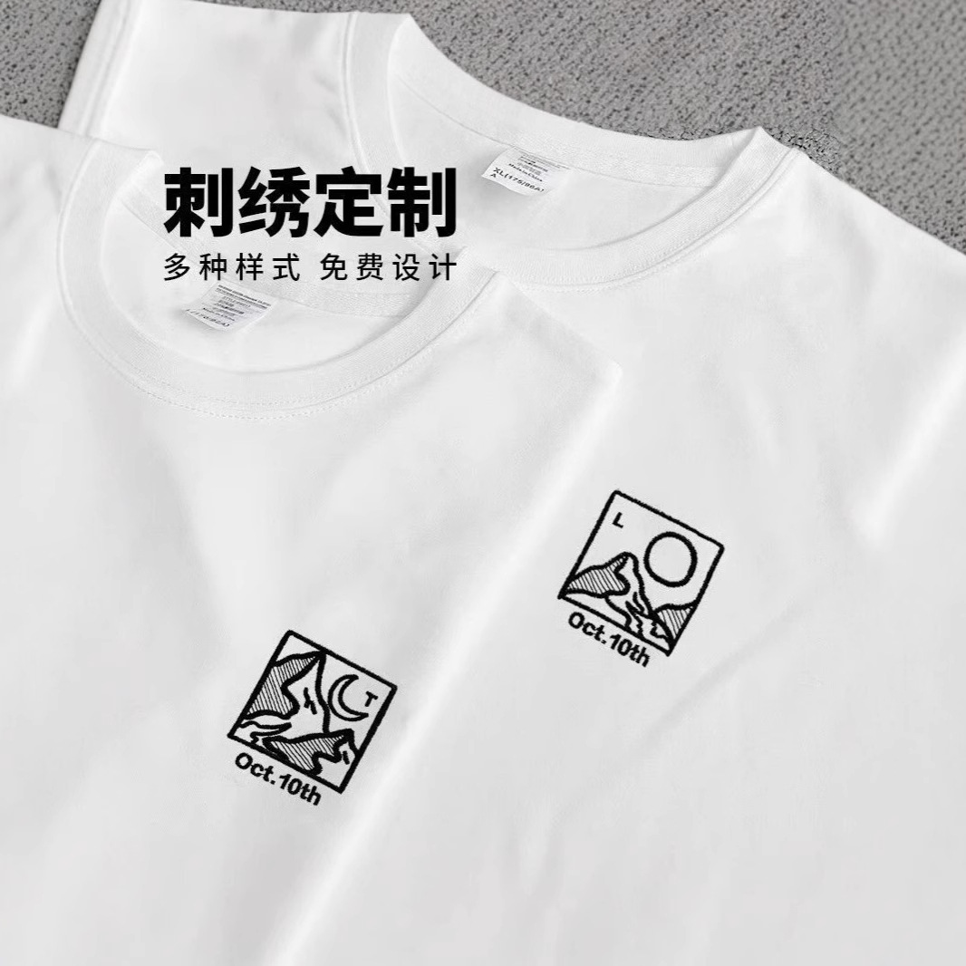 Couple outfits, drop-shoulder heavyweight round neck short-sleeved trendy brand T-shirts, pure cotton, loose fit, unisex, couple style.