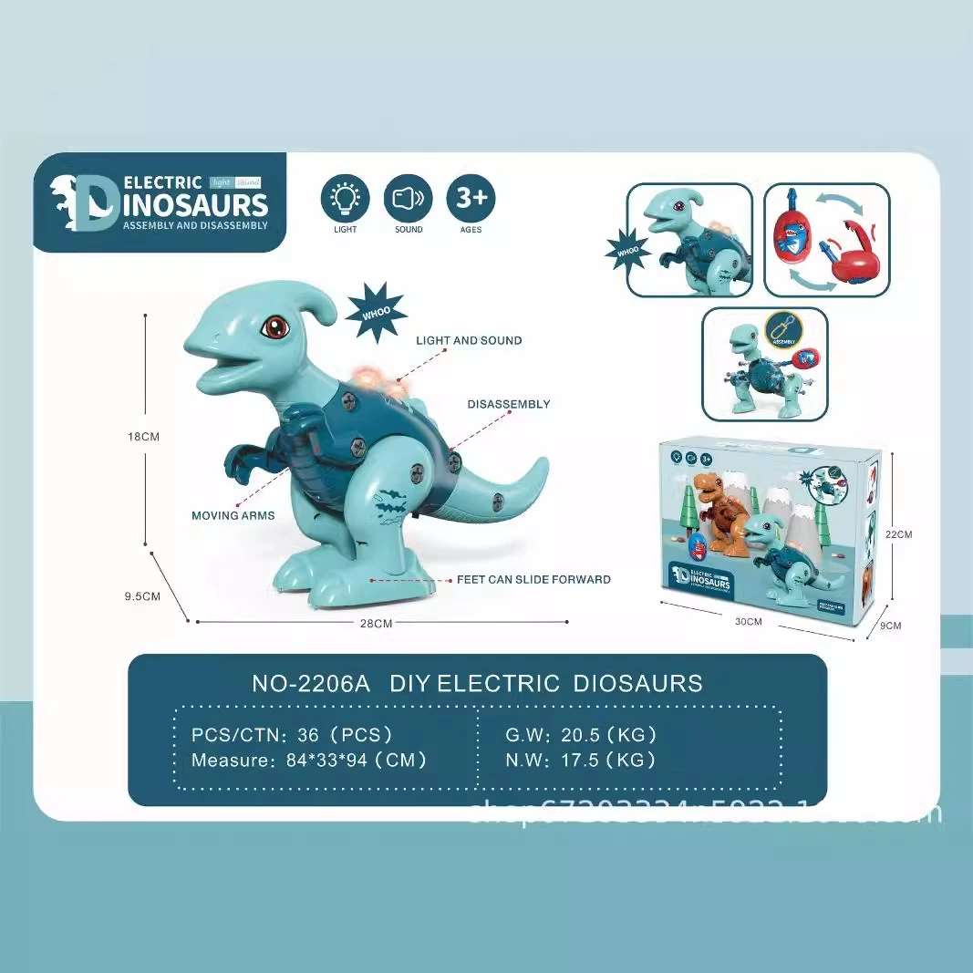 Constructor, electric dinosaur with light music, toy, tyrannosaurus Rex, DIY
