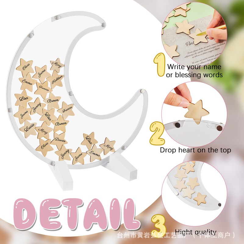 European New Moon Wedding Sign-In Board Decoration Acrylic Blessing Message Photo Frame Baby Baptism Sign-In Book