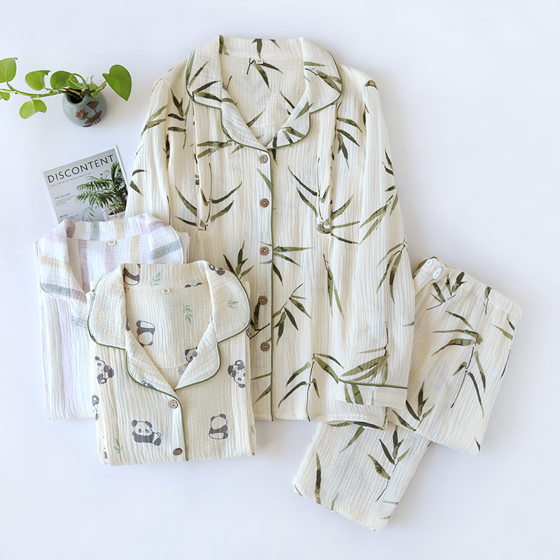 Confinement clothing plus size Spring and Autumn pure cotton suit pregnant women postpartum nursing clothing home wear gauze pajamas autumn and winter cartoon thin