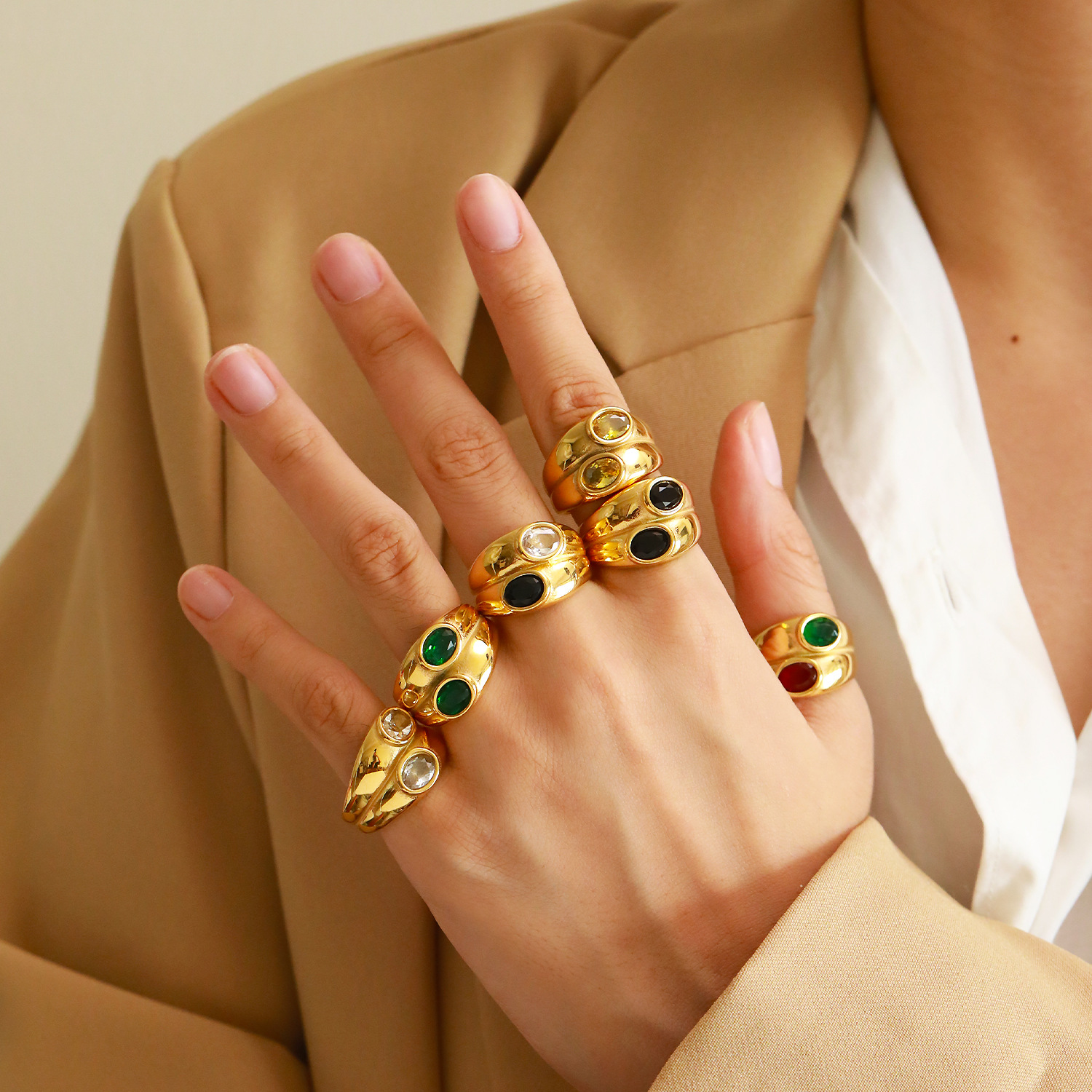 15g Weight 18K Gold Plated, Real Gold Plated Plating Material Real Gold Plated Geometric Color Block 304 Stainless Steel Vintage Style Waterproof Non Tarnish Rings