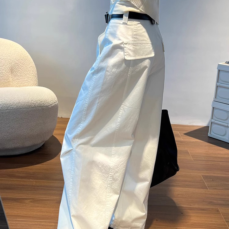 White Pants for Women Spring Summer 2025 New Slim Straight Wide-Leg Pants Japanese Style Loose Casual High-Waisted Cargo Pants