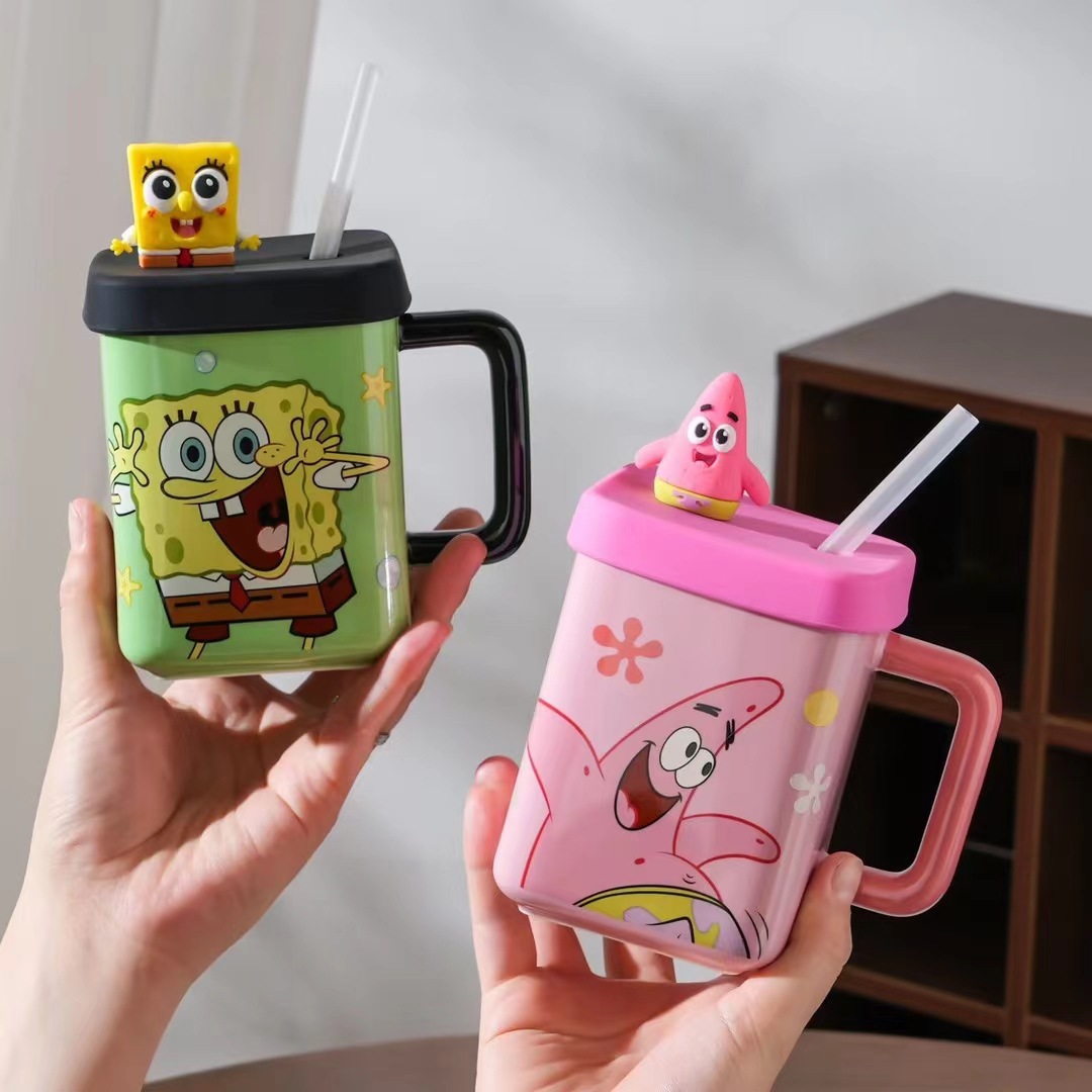 Creativo y auténtico autorizado SpongeBob pie estrella taza de agua de paja taza cuadrada de cerámica de alto valor de regalo de taza de agua