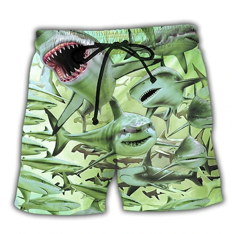 2025 Horror Shark 3D Pattern Bermuda Sea Animal Shorts Men Casual Hawaiian Shorts