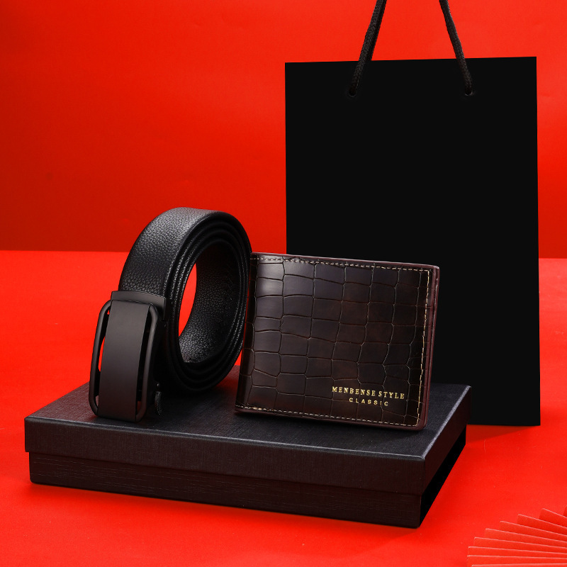Belt wallet gift suit men's leather belt wallet high-end gift box automatic buckle business leather belt men