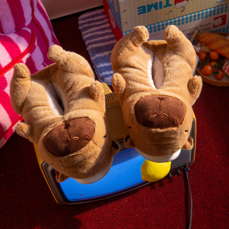 Cute Animal Cotton Slippers for Women in Autumn and Winter New Style Home Fleece-Lined Warm Soft Sole Comfortable Cotton Shoes for Men