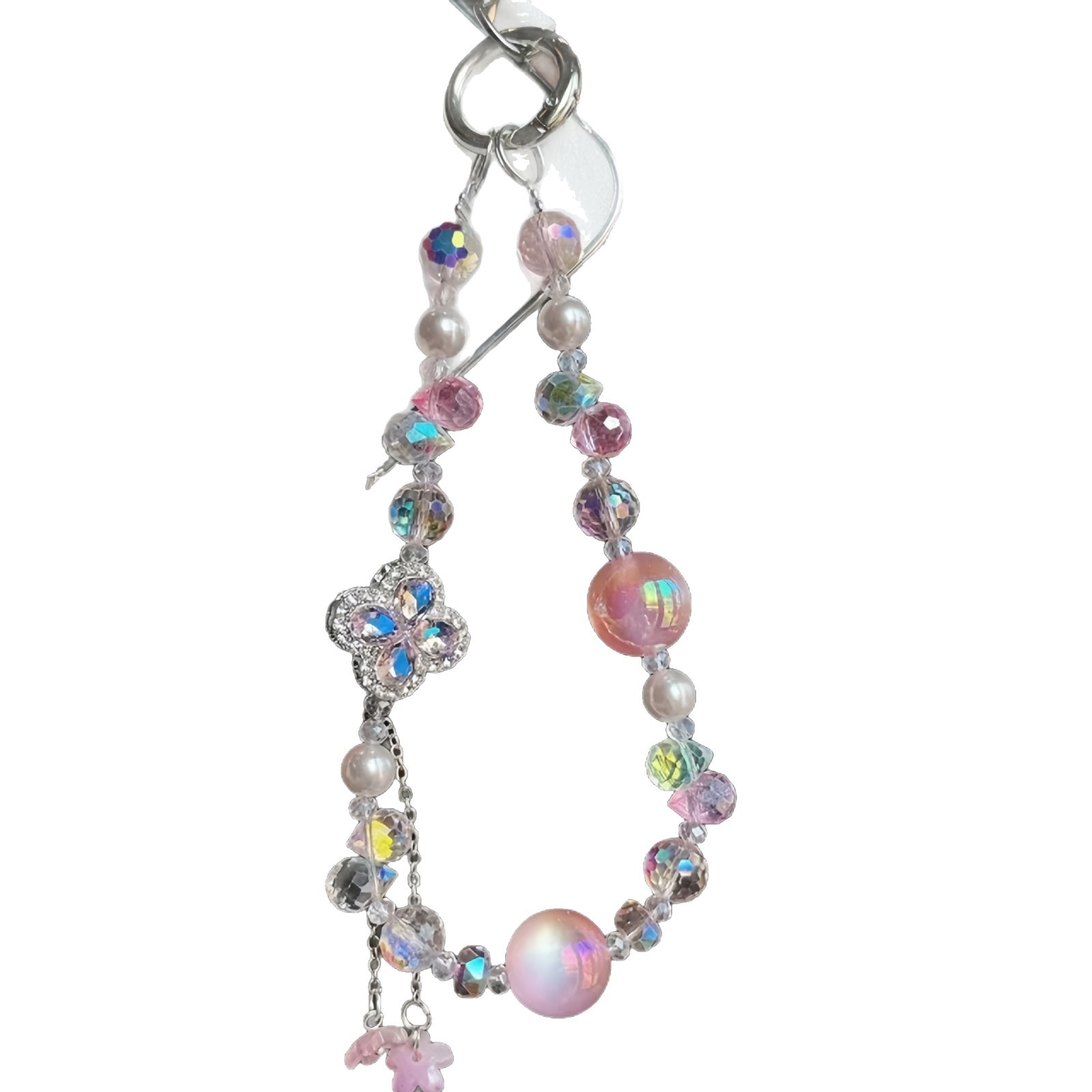 Advanced sense borla trébol de cuatro hojas cristal moda colgante de caja para teléfono móvil cordón cielo estrellado colorido cadena de muñeca de cuentas Heidi