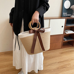 Cotton Thread Woven Women's 2024 New Fashion Large Capacity Handheld Tote Bag Casual Beach Vacation Bucket Bag