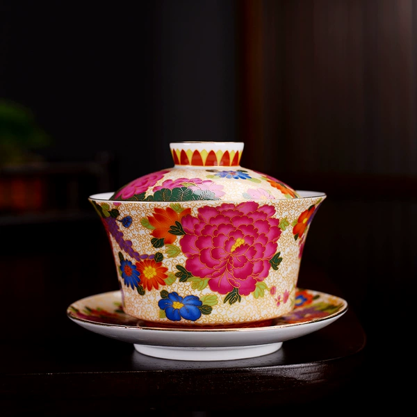 Rich peony big cover bowl