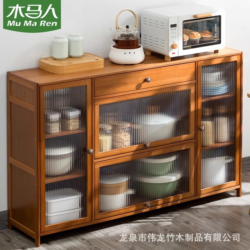 Bamboo Sideboard Against the Wall Integrated Kitchen Storage Cabinet Shelf for Bowls, Chopsticks, Wine, and Tea Sideboard