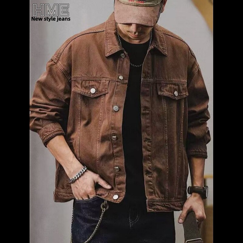 Tiktok Us Local Warehouse Dropshipping European and American Plus-Size Men's Clothing Sources Men's Retro Loose Denim Jackets