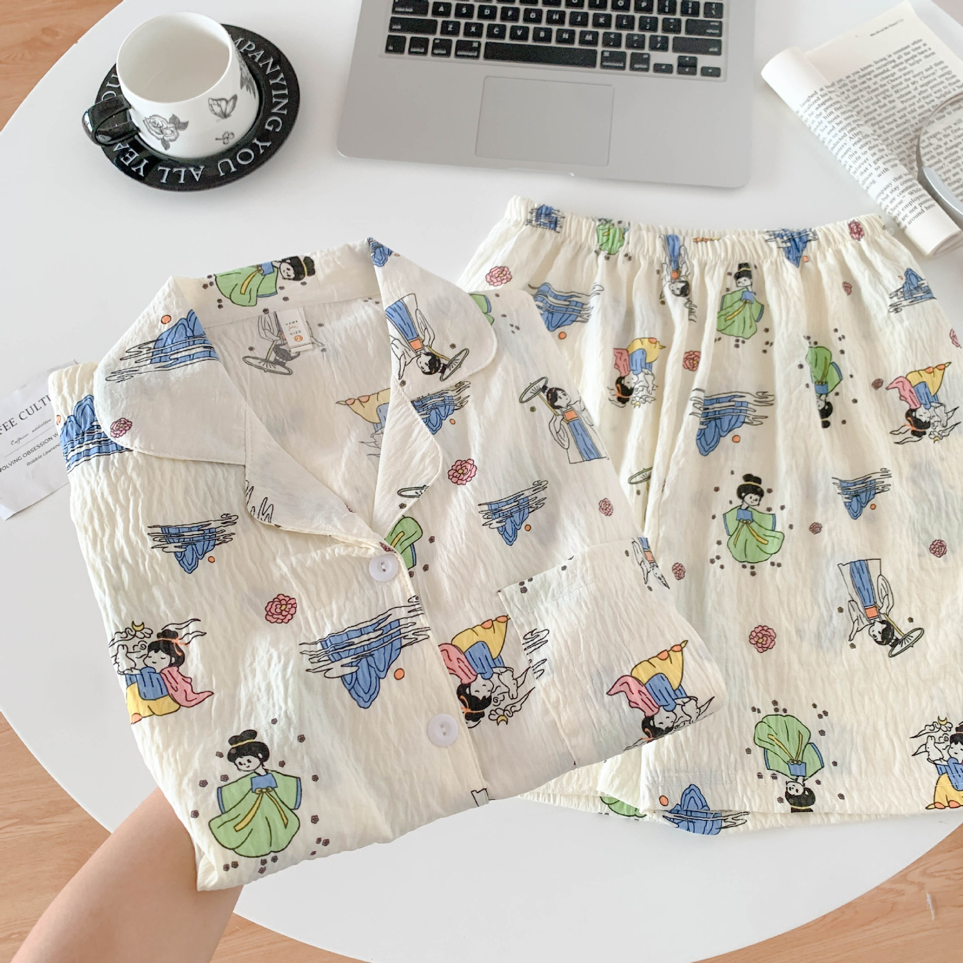 Vietnam transfronterizo al por mayor nube de algodón lindo oso pijamas verano mujeres pantalones cortos de manga corta cardigan casual dibujos animados servicio a domicilio