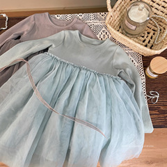 Korean children's clothing 2024 new spring girls' long-sleeved dress children's stylish princess fluffy skirt net dress