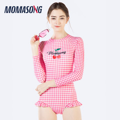 Momasong Women's Summer New Sun Protection Bodysuit Cherry Korean Version Cute Girl Slimming Stomach Covering Small Breast Hot Spring Swimwear