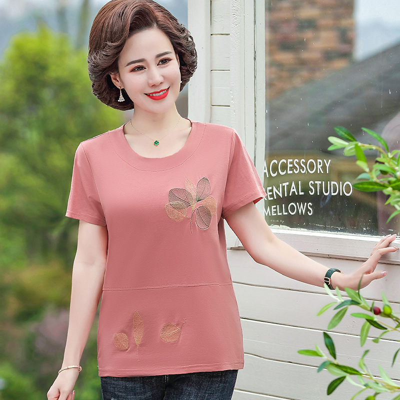 mom Summer wear Western style Short sleeved pure cotton T-shirt 2021 new pattern Middle and old age Women's wear Cotton clothes have cash less than that is registered in the accounts T-shirt