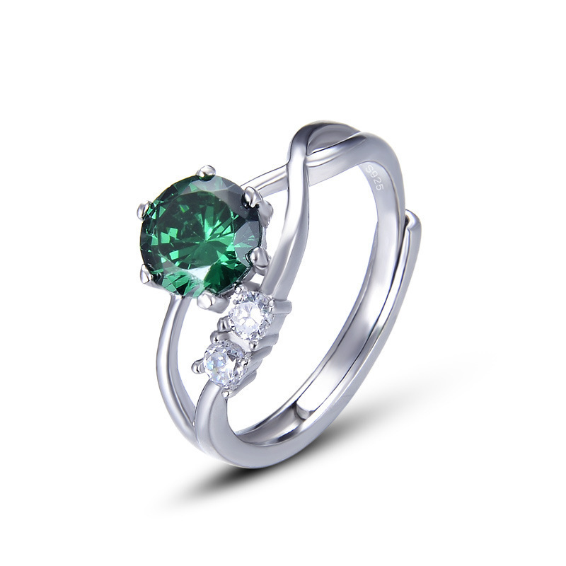 S925 plata esterlina retro anillo verde oliva mujer europea y americana estilo francés simple anillo de diamantes joyas al por mayor