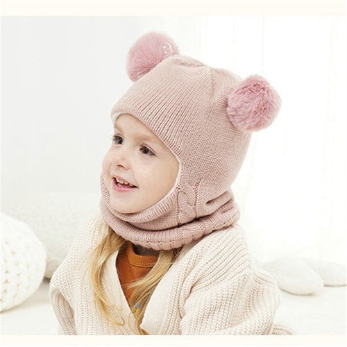 High-end Bestselling Winter Children's Hat and Neck Scarf Combo with Fleece Ear Protection Baby Knitted Hat for Kids