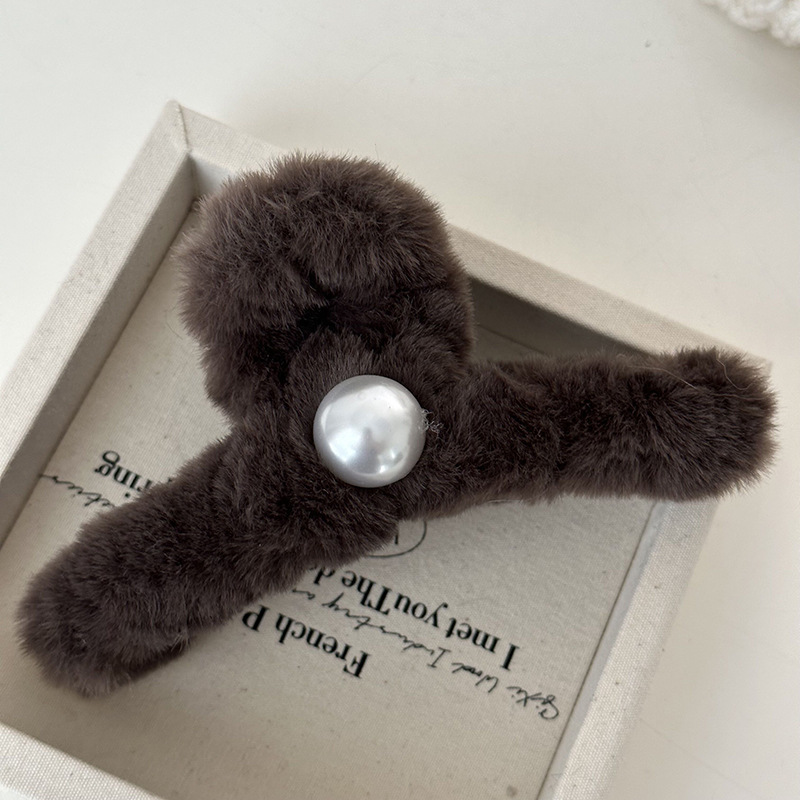 Herbst und Winter Plüsch Haarnadel Kopfschmuck weibliche Perle Haarspange Hinterkopf Haarspange große Haifisch-Clip Subnetz rot Hochsteckfrisur Haar Haarnadel_voghion.com