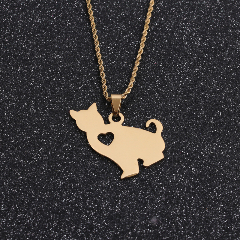 Nihaojewelry Creative Stainless Steel Heart Cat Pendant Necklace Wholesale Jewelry display picture 4