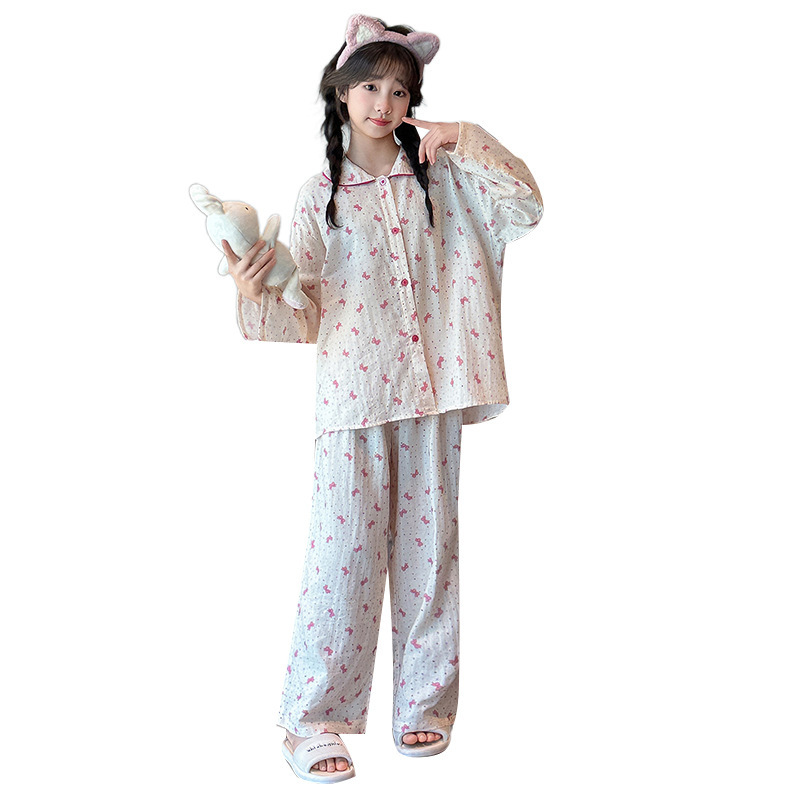 女童睡衣波点睡衣2025年新春秋长袖长裤甜美纯棉套装家居服两件套|undefined