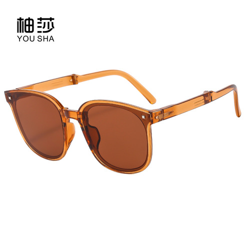 Sunglasses  New Anti-UV Strong Light Sunscreen Sunglasses Big Face Slimming Trendy Street Photography Folding Sunglasses