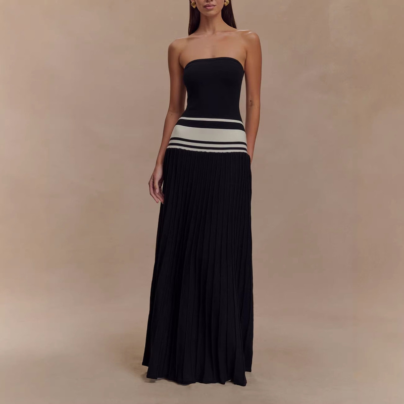 Cross-Border European and American Foreign Trade Women's Clothing 2026 Summer New Style Tube Top Color-Blocking Straight Slim Sexy Everyday Dress Cross-Border European and American Foreign Trade Women's Clothing 2026 Summer New Style Tube Top Color-Blocking Straight Slim Sexy Everyday Dress