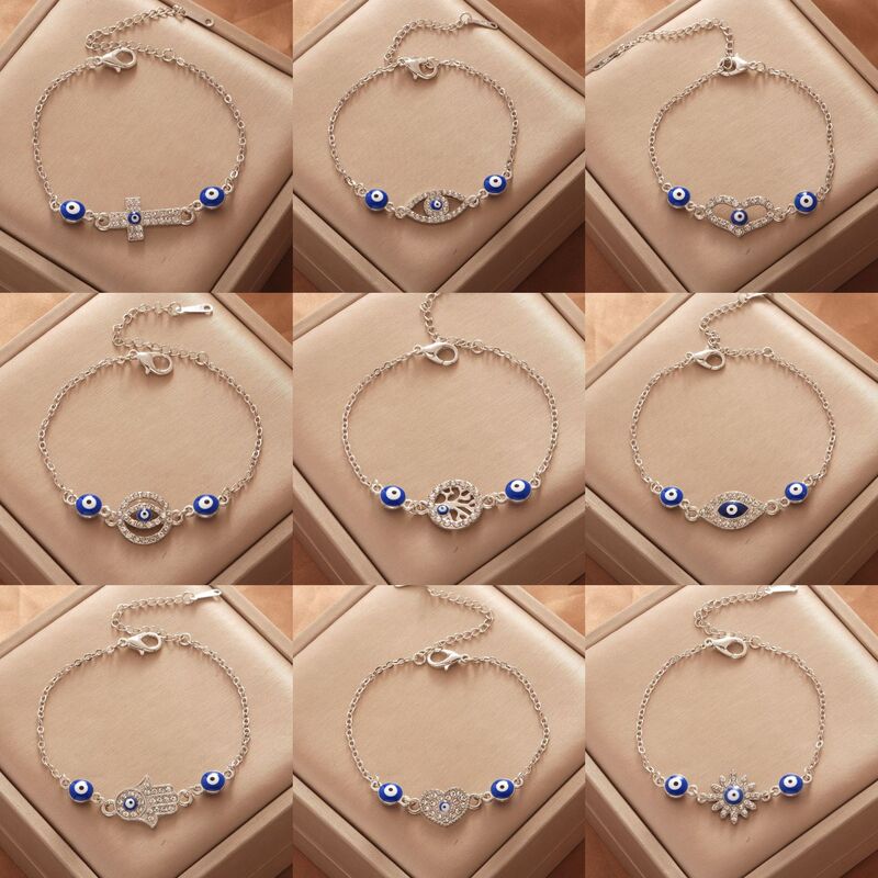 Color-preserving electroplating silver leaves Devil's Eye bracelet female love sunflower 8-word eye jewelry cross-border foreign trade Color-preserving electroplating silver leaves Devil's Eye bracelet female love sunflower 8-word eye jewelry cross-border foreign trade