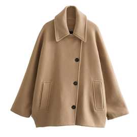 外贸批发秋季新款欧美风羊毛混纺宽松版型短款大衣外套8353724