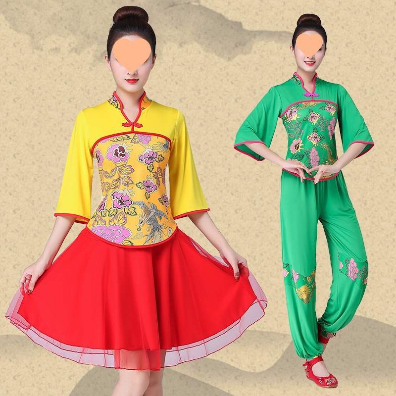 G3V深意广场舞服装创意款中国风套装短门襟莲花古典舞蹈演出服垒