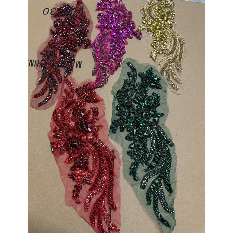 钻石网布凤尾形刺绣花边刺绣钉珠花DIY礼服大衣演出服装饰钻花