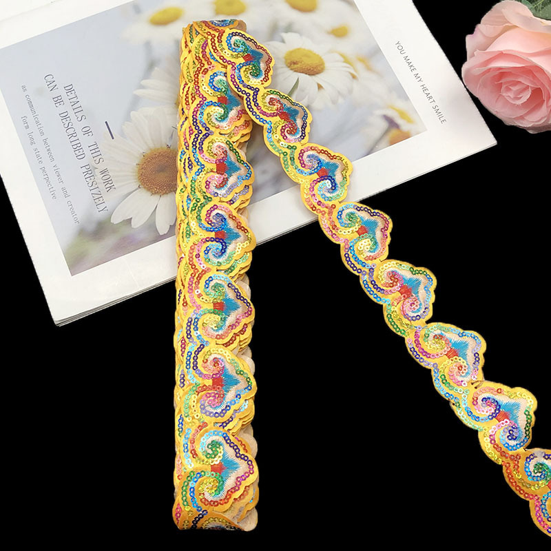 Tejido de sequilla de encaje de Miao DIY accesorios de ropa espaldas de amor sequilla bordada bordada decoración larga