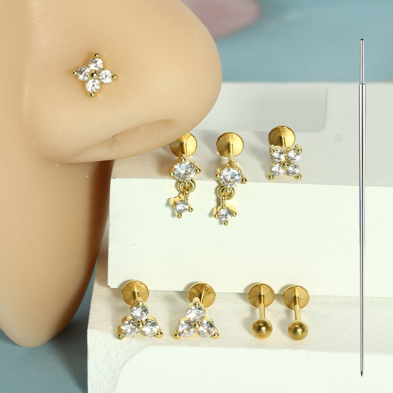 9-Piece Stainless Steel Lip Nail Earrings Set Insert Rod 6/7/8mm CZ Zircon Tongue Piercing Jewelry detail image 9