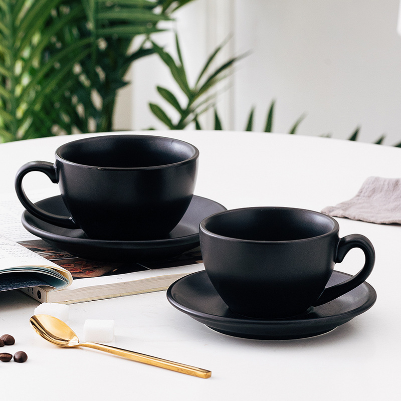 Advanced sense frosted black coffee cup saucer suit ceramic coffee cup latte flower cup 300 220 320ml Advanced sense frosted black coffee cup saucer suit ceramic coffee cup latte flower cup 300 220 320ml