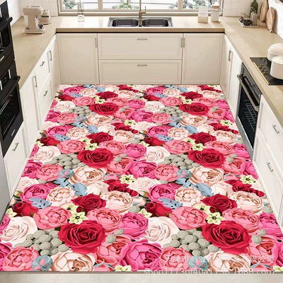 Cross-Border Floor Mats Are Wipeable and: Avtomobil döşəmə paspasları - romantic-rose-50x-80cm-small-size-please-be-careful