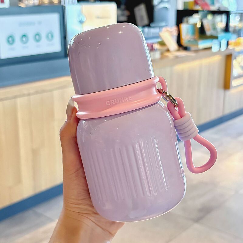 简约精致双饮保温杯坚固提环方便携带独立水杯盖硅胶吸管饮水杯|undefined